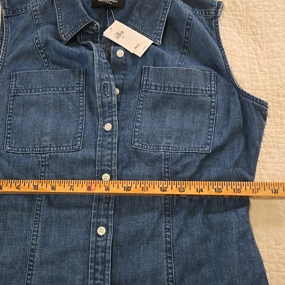 Banana Republic New With Tags Seamed Denim Midi Dress Pockets Medium Sleeveless - Picture 7 of 9